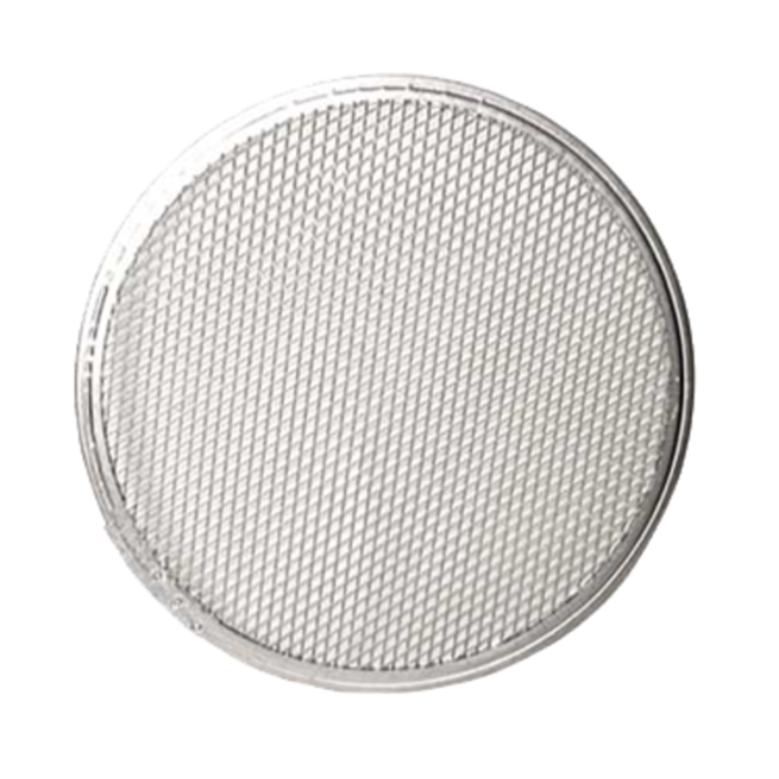 Alt Tag: Omcan 16664 10-Inch Heavy-Duty Seamless Aluminum Pizza Screen round fine-mesh pizza baking screen for crispy crusts