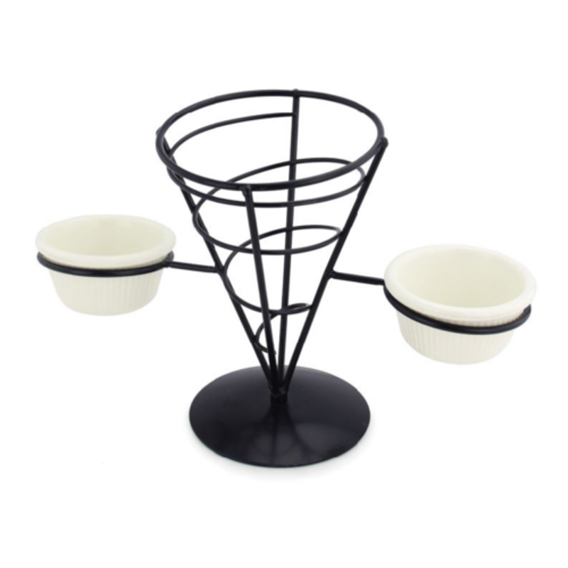 Omcan 80255 Porte-pommeaux jetables pour sac de frites jetables de 1000 ans, porte-pommeaux en papier résistant à la graisse avec deux tasses à sauce