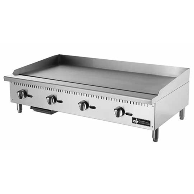 48 Inch Gas Countertop Griddle With Stainless Steel Surface And Independent Control Knobs For Even Heating