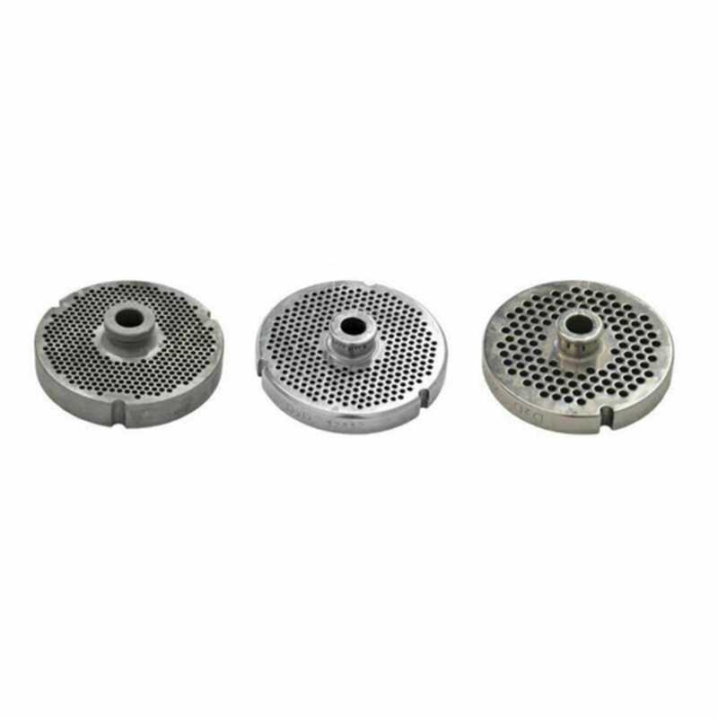 Alt Tag: OMCAN 11180 #52 Hard Stainless Steel Meat Grinder Plate 31.4mm Hub grinder plates, stainless steel perforated discs