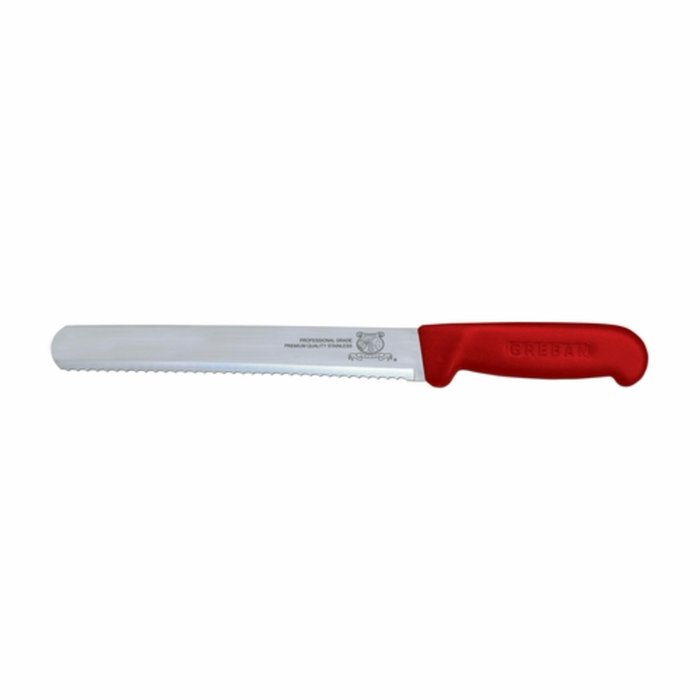 Omcan 12668 10-Inch Wave Edge Slicing Knife Red Handle