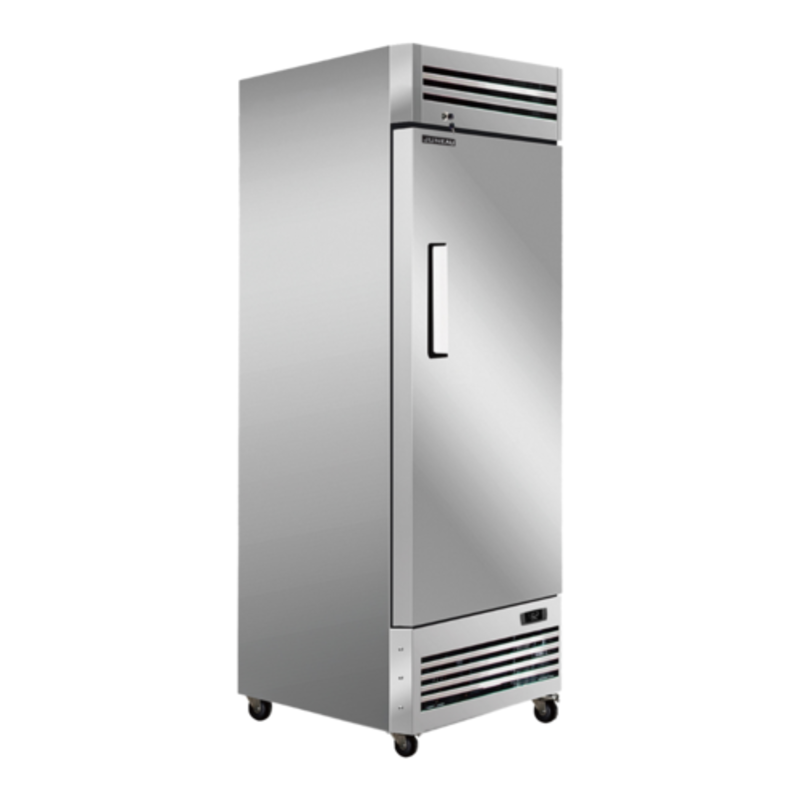 Omcan 58001 27-Inch Single Door Reach-In Commercial Freezer stainless steel single-door reach-in unit on casters