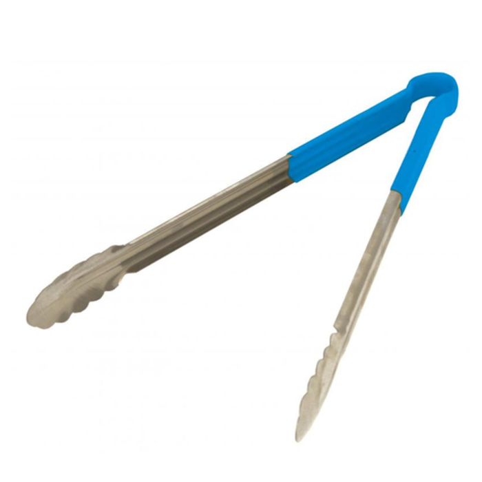 Omcan 80548 12" Stainless Steel Utility Tongs with Blue Handle