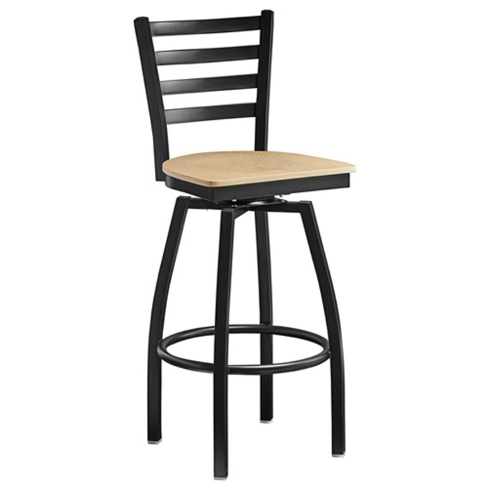 Omcan 47593+69745 Bar Height Swivel Stool with Metal Ladder Back and Wood Seat for Bars and Restaurants