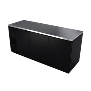 FAGOR 80-inch Three-Door Refrigerated Back Bar Cooler Cabinet black stainless countertop front-breathing built-in bar refrigerator
