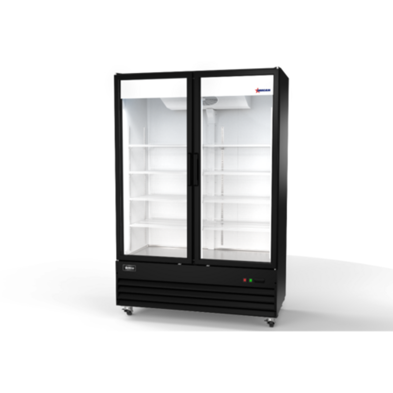 Omcan 50124 54 Inch Two Door Glass Merchandiser Refrigerator For High-Visibility Merchandising And Cold Storage