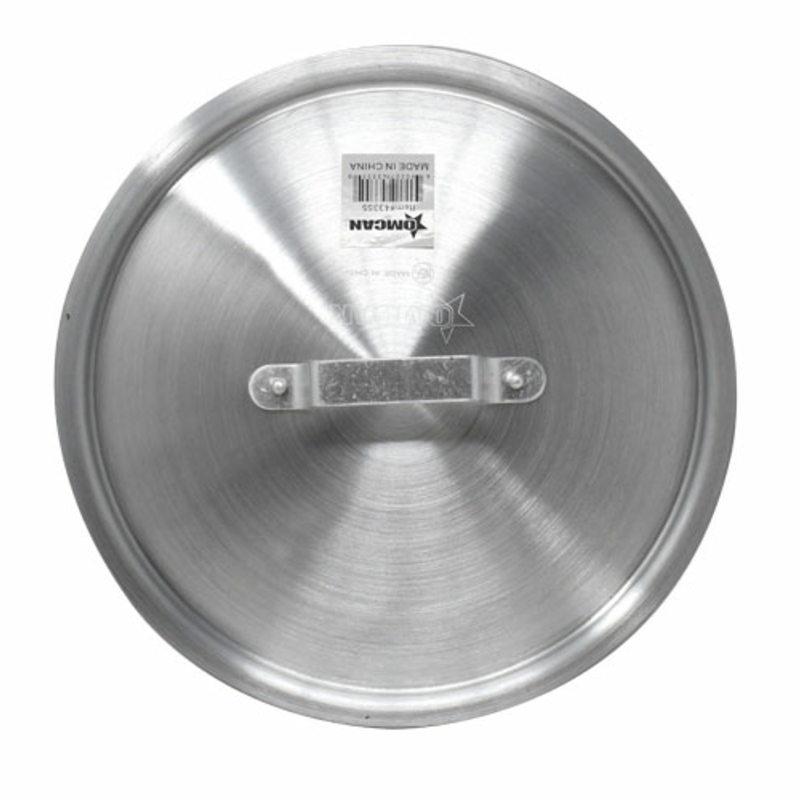 Omcan 43355 Aluminum Lid For Stock Pot Featuring A Polished Finish And Sturdy Handle For Efficient Cooking