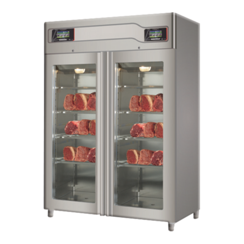 OMCAN 45176 200 kg Dual Zone Meat Maturation Cabinet With Meats Inside