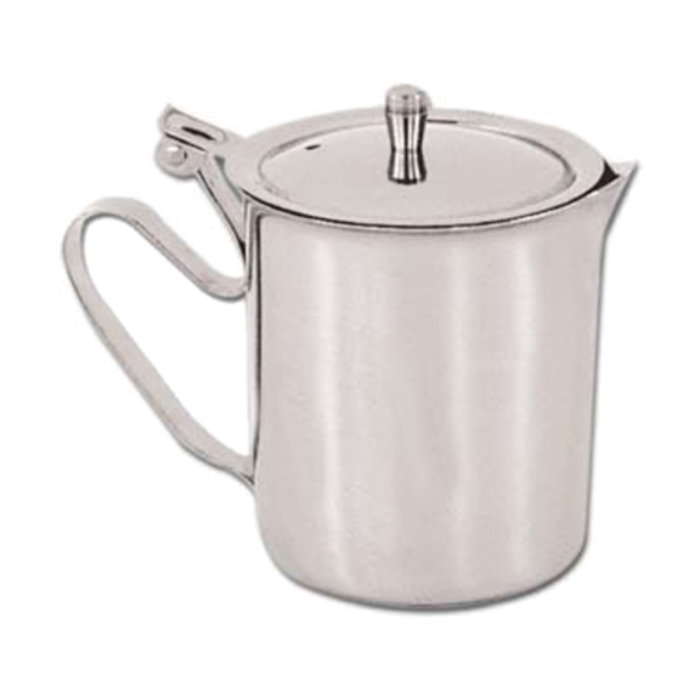 Alt Tag: Holloware CKT-9 9.5 oz stainless steel creamer server with lid, handle, and pour spout for restaurant coffee service