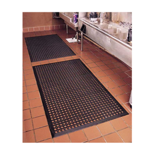Omcan 23584 3' x 5' Black Anti-Fatigue Molded Rubber Mat honeycomb drainage floor mat in commercial kitchen work area