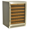 Alt Tag: OMCAN 45261 Vinovero 51 Bottle Capacity Single Zone Wine Cooler with stainless steel glass door and wooden shelves