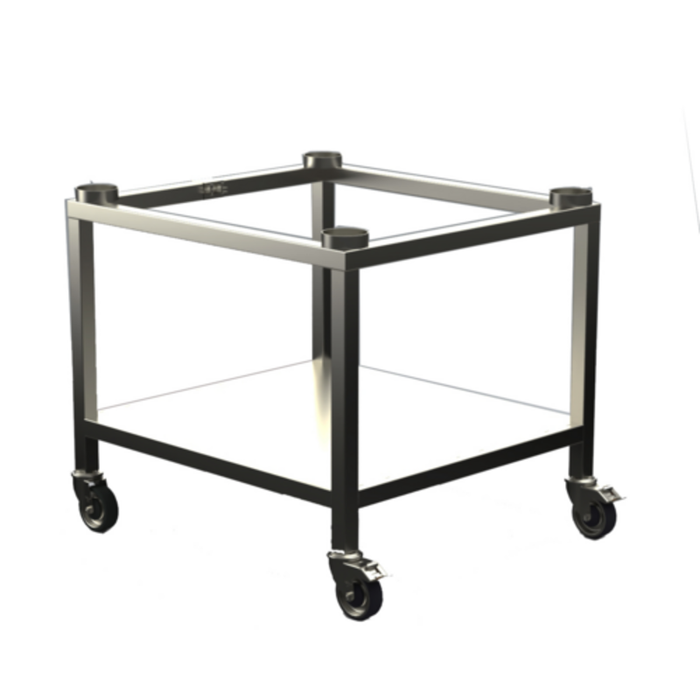 Mobile Combi Oven Stand Designed For Alto-Shaam Equipment With Sturdy Stainless Steel Frame And Rolling Casters.