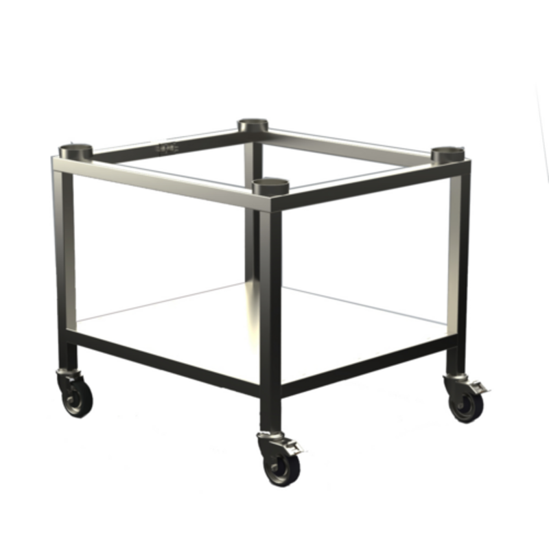 Mobile Combi Oven Stand Designed For Alto-Shaam Equipment With Sturdy Stainless Steel Frame And Rolling Casters.