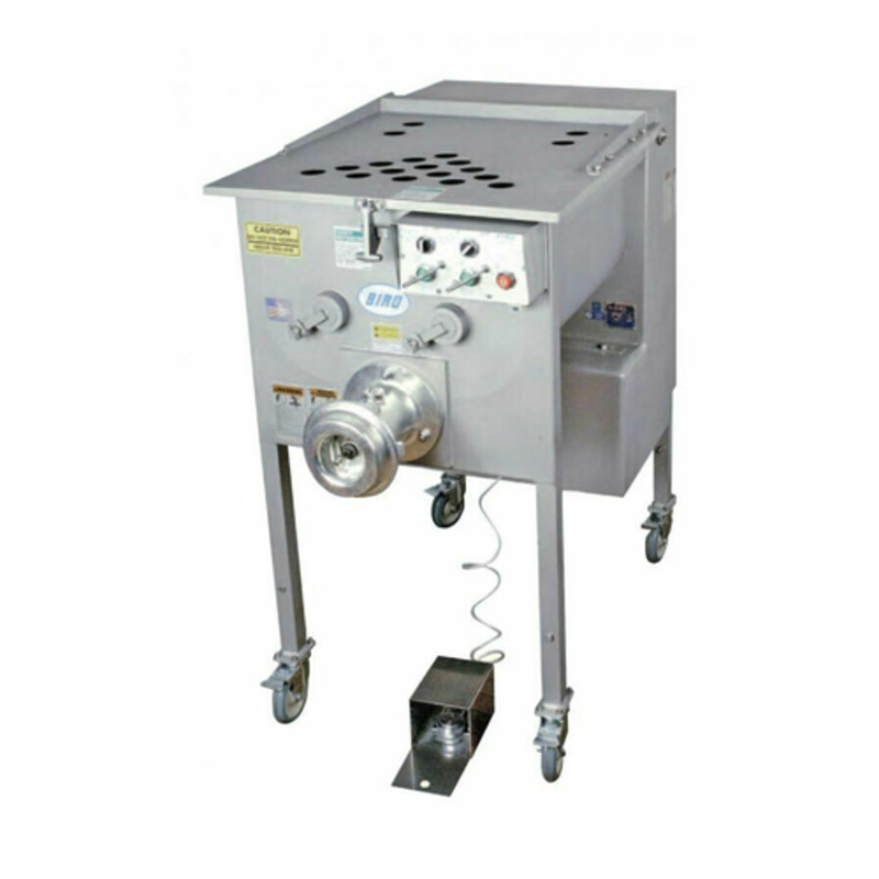 Étiquette alternative : Biro EMG-32 Hachoir à viande commercial 50 lbs/min Processeur à haute capacité Moucheur à viande commercial en acier inoxydable sur roulettes
