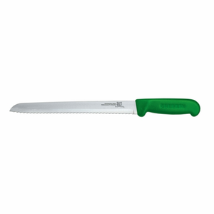 Omcan 12617 8-Inch Narrow Blade R-Wave Slicer Knife with serrated narrow blade and green handle