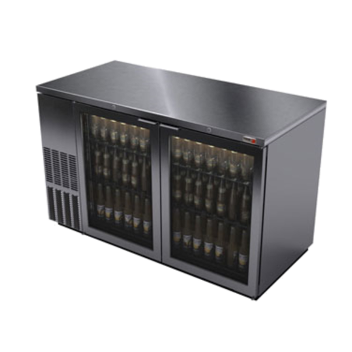 Fagor Back Bar Cooler With Glass Doors Showcasing Beer Bottles And Stainless Steel Finish