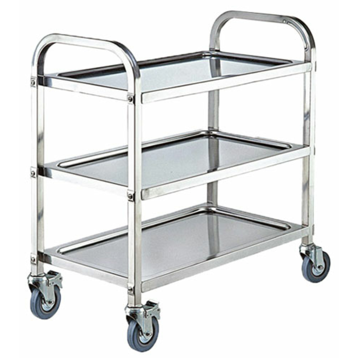 OMCAN 47151 Stainless Steel 3-Tier Bussing Cart 529 lbs Capacity with 3 shelves and swivel casters for restaurant dish transport