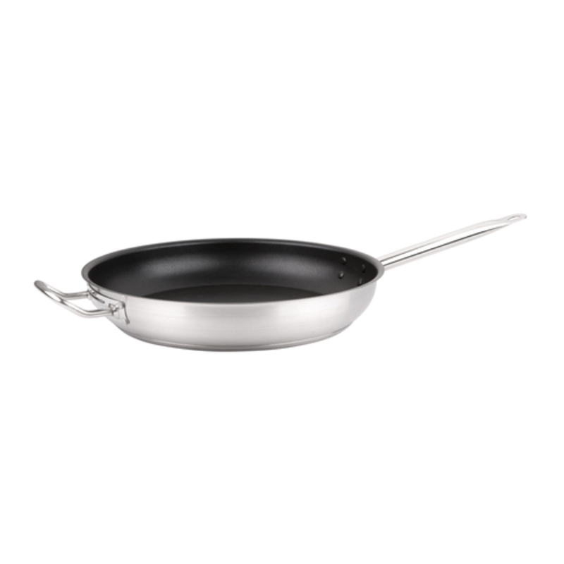 OMCAN 12-Inch Non-Stick Stainless Steel Fry Pan with Aluminum Base for Even Heating