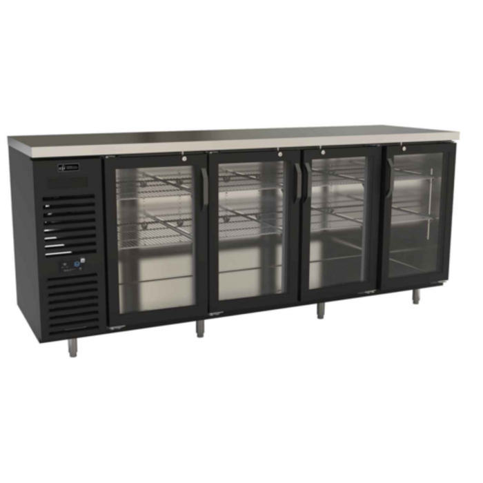 EFI CBBGD4-28-92VCP Refrigerated Back Bar Cabinet Features Four Glass Doors And Stainless Steel Top
