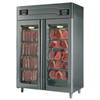 Omcan 44989 58" Combo Meat Curing And Aging Cabinet With Cured Meats And Dry-Aged Steaks Displayed