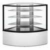 Corner Refrigerated Display Case Featuring Four-Sided Glass And Spacious Shelves For Effective Merchandising.