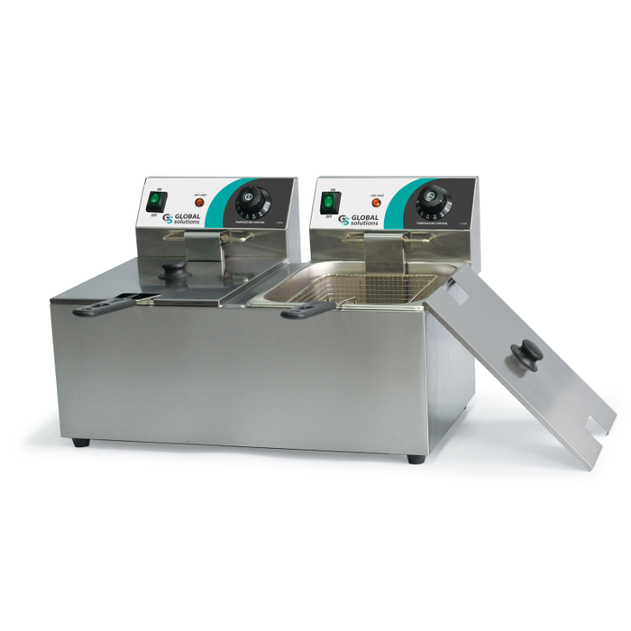 Global Solutions GS1612-120 32 lb. Countertop Electric Split Pot Fryer