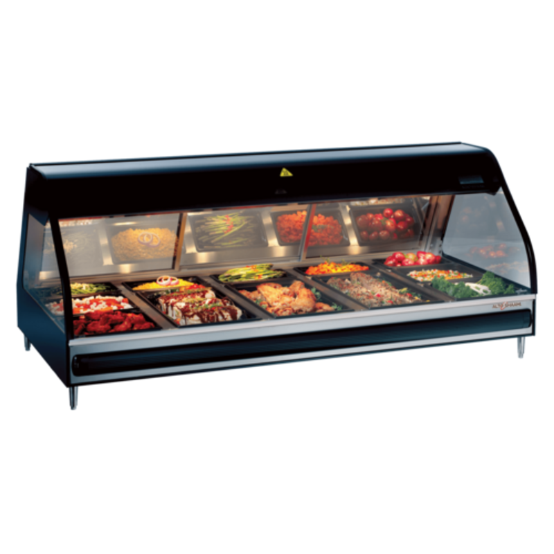 Heated Countertop Display Case Displaying A Variety Of Food Items In A Full-Service Restaurant Setting