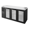 True 72" Wide Three-Door Back Bar Cooler Refrigerator For Beverage Service