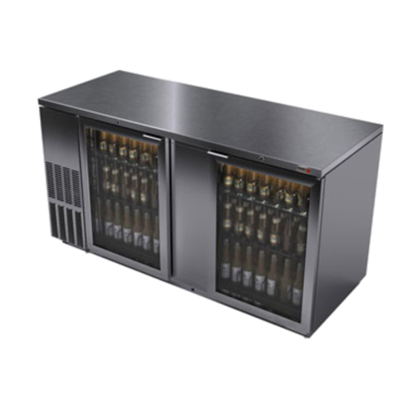 Fagor FBB-69GS-N-HC Refrigerated Back Bar Cooler With Two Glass Doors Displaying Bottled Beverages
