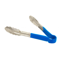 Omcan 80538 9-Inch Stainless Steel Utility Tongs, Blue Coated Handle