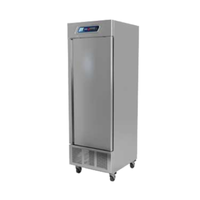 Alt Tag: Fagor QVF-1-N 27.5-Inch Single Door Reach-In Commercial Freezer stainless steel single solid door reach-in freezer on casters