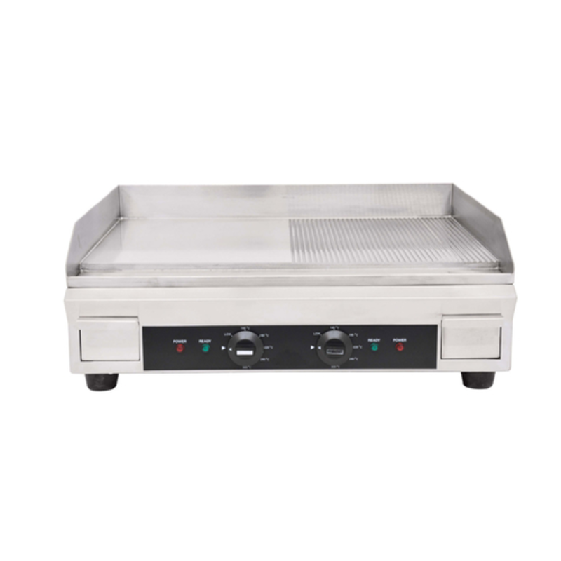 Tag alternatif : Plaque de comptoir électrique OMCAN 41373 3600W avec surface nervurée, plaque commerciale en acier inoxydable avec double contrôle de température