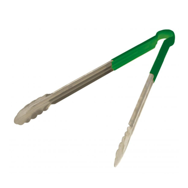 Omcan 80549 Heavy-Duty Stainless Steel Tongs With Green Handle For Kitchen Use