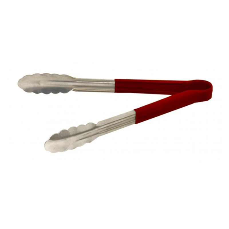 Omcan 80546 Heavy-Duty Stainless Steel Utility Tongs With Red Handles For Commercial Kitchen Use