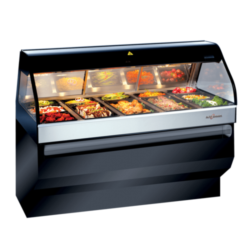 Heated Deli Display Case With Fresh Food Items, Ideal For Restaurants And Cafes Featuring Innovative Halo Heat Technology.