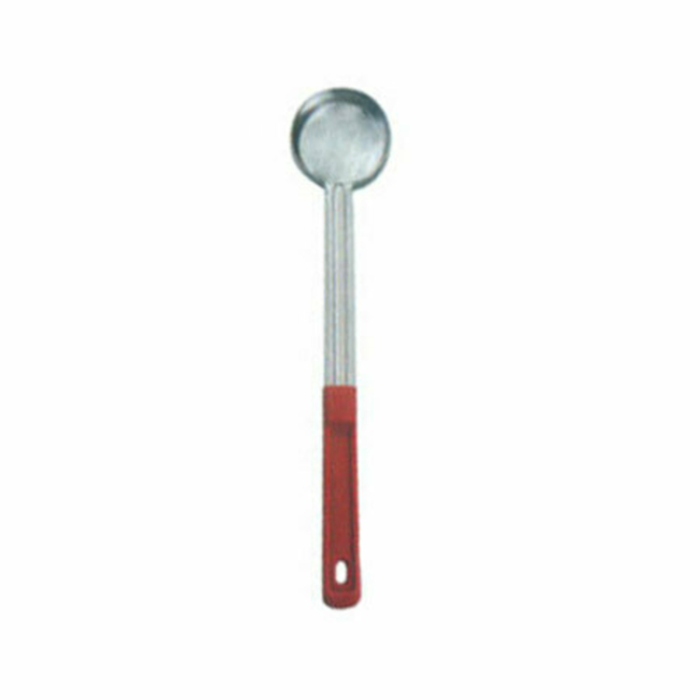 Omcan 80777 1 oz. Commercial Grade Stainless Steel Portion Control Spoon with red handle for consistent portioning