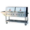 Alt Tag: Omcan 47353 60.2 inch Eight Burner Outdoor Propane Gas Grill stainless steel 8-burner BBQ grill on wheeled cart