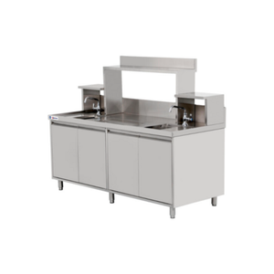 Omcan 48405 Station commerciale de thé à bulle en acier inoxydable en acier inoxydable de 72 pouces avec éviers et rangement