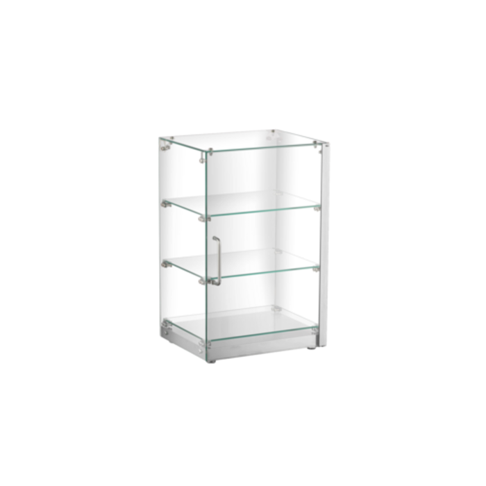 Countertop Bakery Display Case Featuring Glass Shelves For Displaying Baked Goods And Treats Elegantly