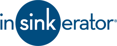 InSinkErator logo with blue circle and white text on a white background