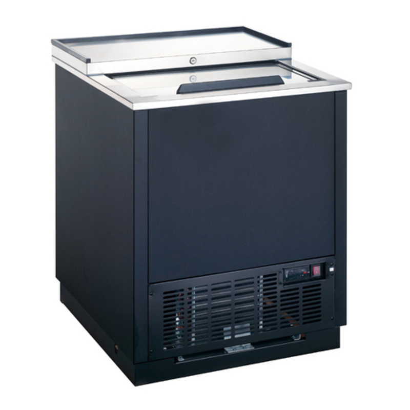 Omcan 50073 26.4-Inch Single Door Glass Froster and Plate Chiller commercial undercounter unit with top access lid, black