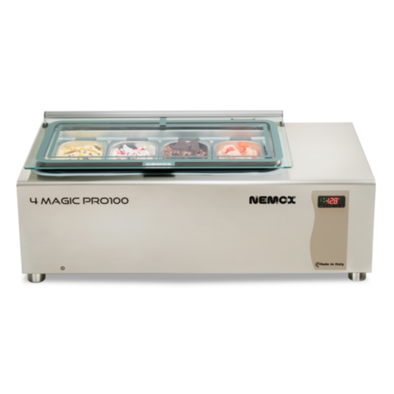 Nemox 4 Magic Pro 100 Gelato Display Case Featuring Ice Cream Storage For Desserts