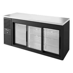 Réfrigérateur de bar arrière True Refrigeration TBR72-RISZ1-L-B-111-1 noir de 72 pouces avec trois portes vitrées