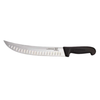 Granton Edge Butcher Steak Knife With A Sleek Blade Design And Ergonomic Black Handle For Efficient Cutting.