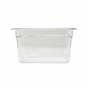 Alt Tag: Omcan 80053 Clear SAN Plastic Food Pan 1/2 Size, 6.5 Liters, Durable clear commercial food pan container