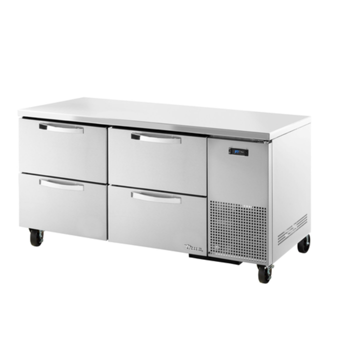 Réfrigérateur commercial à quatre tiroirs sous comptoir True de 67-1/4 po de profondeur