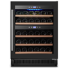Alt Tag: OMCAN 48260 23.4" Dual Zone Vinovero Wine Cooler Refrigerator with dual temperature zones, glass door, and wooden wine racks