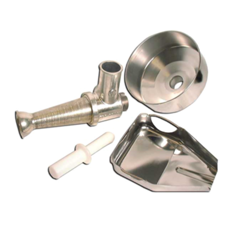 Omcan 10160 Tomato Attachment for #32 Elite Meat Grinders stainless tomato press kit with funnel, tray and pusher