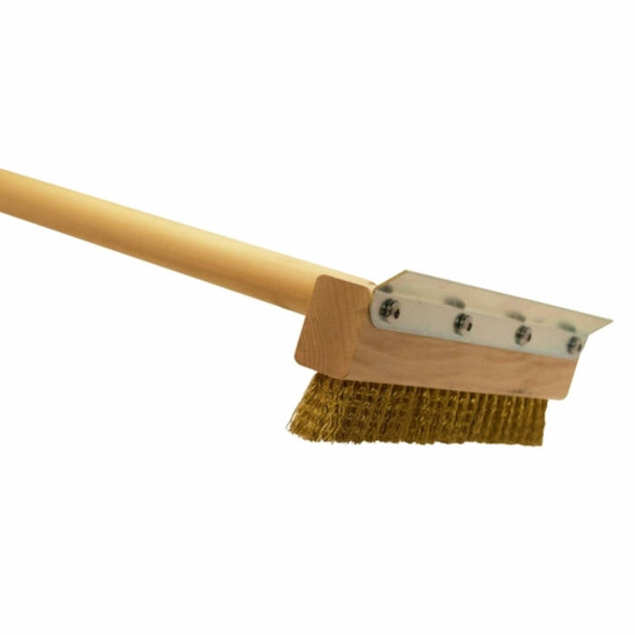 Omcan 44223 Heavy-Duty Long Handle Oven Pizza Brush with Scraper commercial oven cleaning brush with brass bristles and scraper