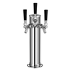 Omcan 48696 Dual Tap Draft Beer Tower In Polished Stainless Steel With Black Tap Handles.